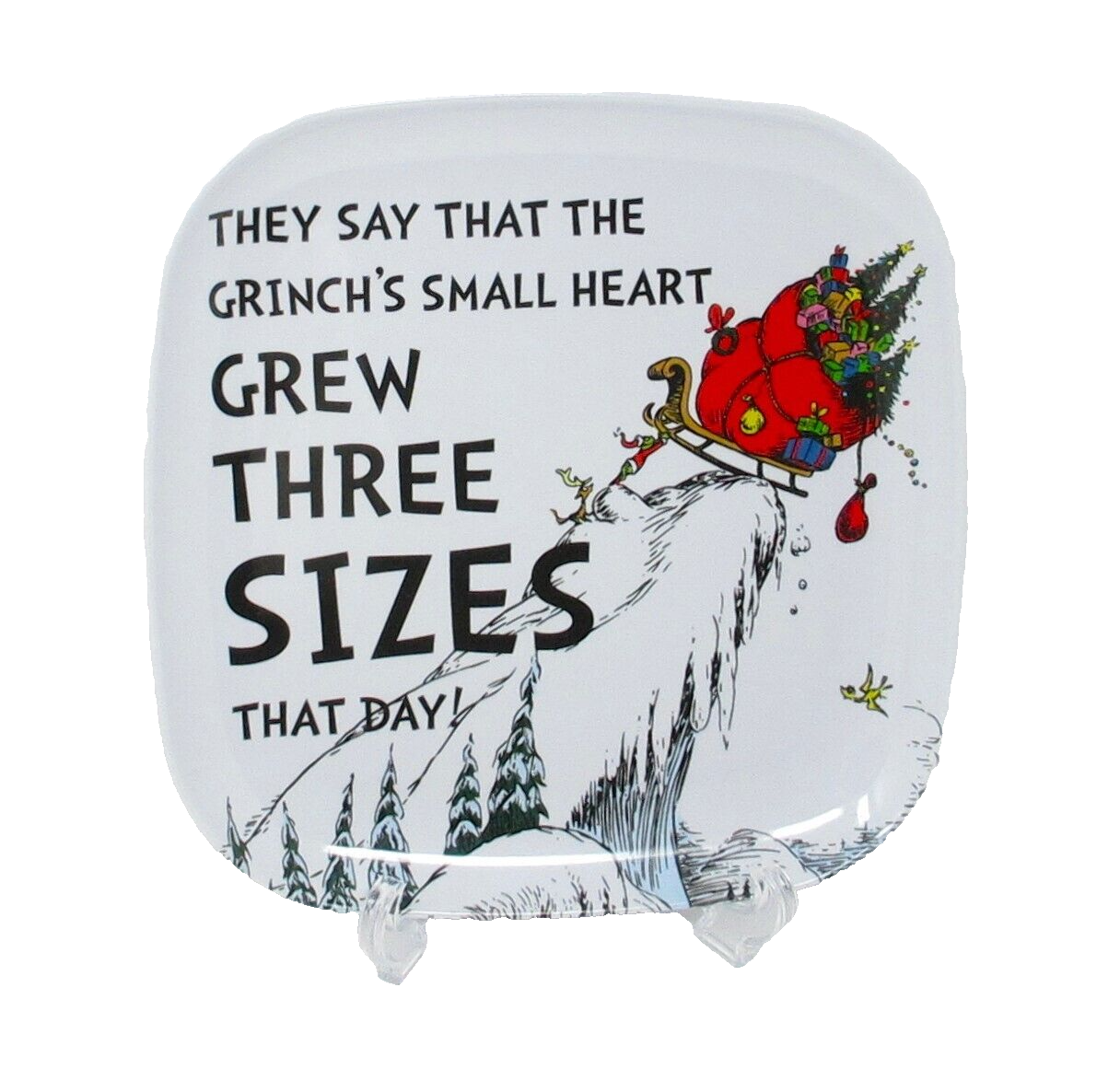 The Grinch Who Stole Christmas Melamine Dinner Plates 10" Square Set Of