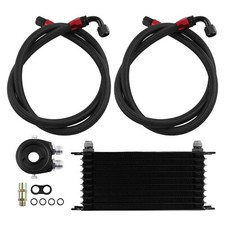 10Row 10AN Universal Engine Transmission Oil Cooler Black+ Filter Relocation Kit