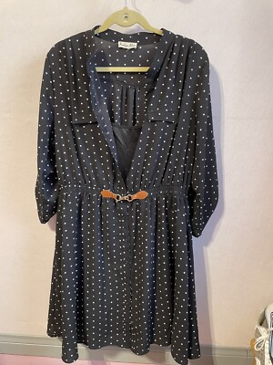INDIGO ROSE womens dress XL 1X 2 pc 3/4 sleeve tank slip Polkadot black white