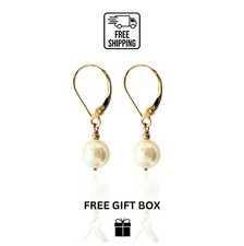 14K Gold Lever Back Earrings with Genuine Freshwater Cultured Pearl 7mm