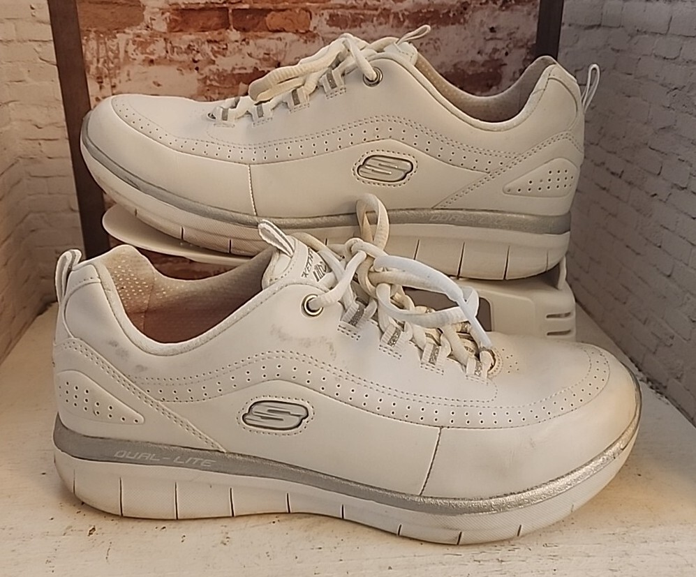 Skechers Sport Synergy Ultra White Silver Walking Shoes Womens