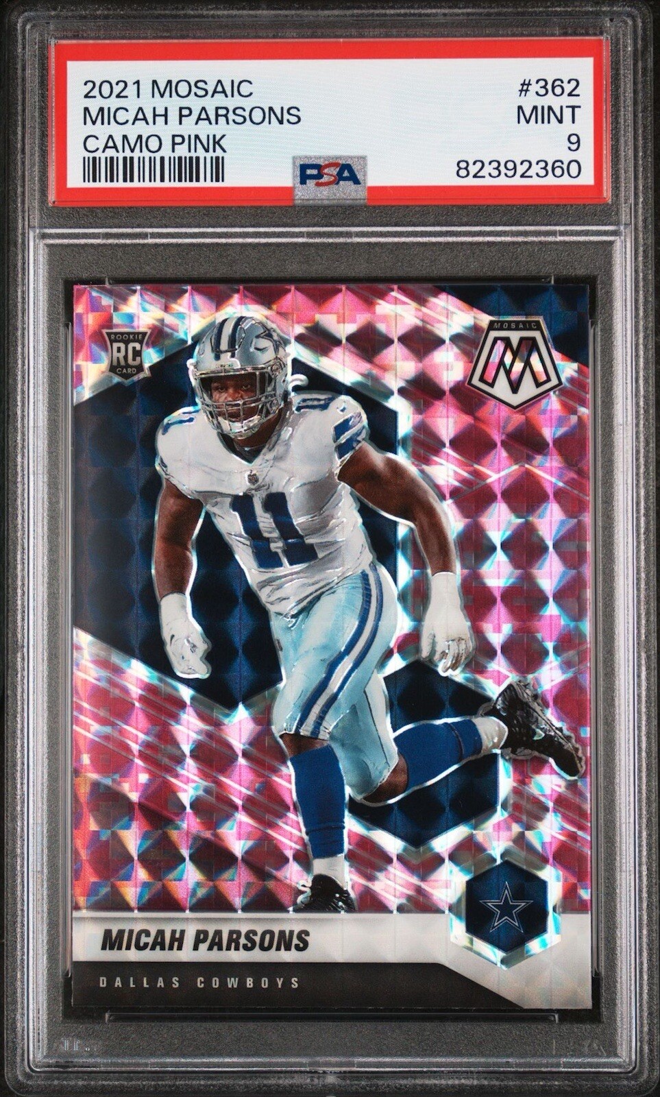 Micah Parsons 2021 Panini Mosaic Camo Pink Prizm #362 Rookie PSA 9 MINT