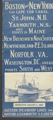 1926 EASTERN STEAMSHIP SCHEDULES CAPE COD CANAL BOSTON NEW YORK CAPE COD CANAL