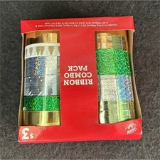 Holiday Style Ribbon Combo Pack Christmas Gold Green Silver 6-Pack Glitter Solid