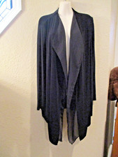 CHICO'S TRAVELERS Sz 2 Black/Chiffon Cascade Front Open LS Tunic 30" Jacket