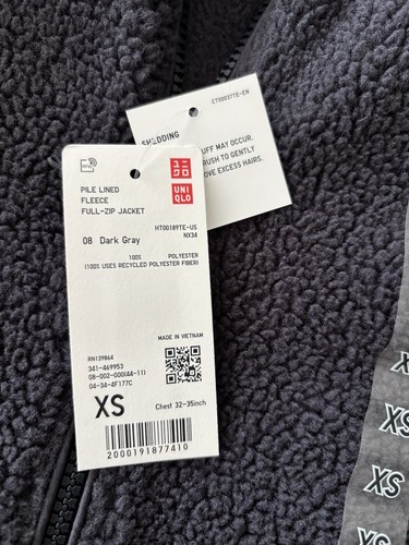 NWT Uniqlo Mens / Women’s Pile Lined Fleece Jacket Dark Grey Size XS - Picture 2 of 5