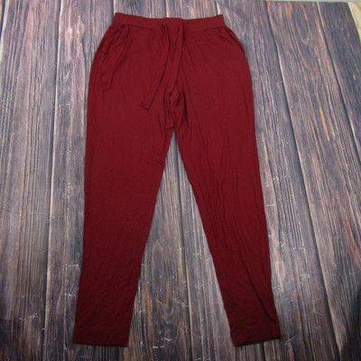 Cozy Earth Pants Womens S Red Bamboo Stretch-Knit Tapered Pants Drawstring