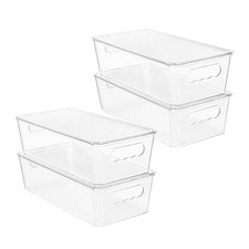 4pcs Clear Organizers and Storage Bins with Lids, Stackable Plastic Storage C...