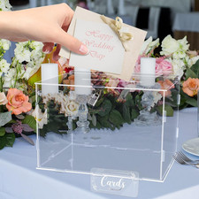 Clear Acrylic Wedding Card Box with Lock, Rustic Card Box for Wedding Reception