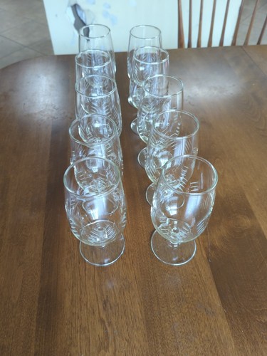 Etched Art Deco Like 50s Set Of 10 Wine/Water Glasses - Picture 13 of 22