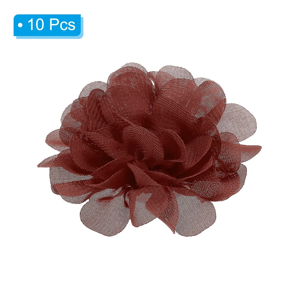 10Pcs 2.8" Chiffon Flowers Fabric Flower Sewing Fabric Appliques Brick Red Foto 3 de 4