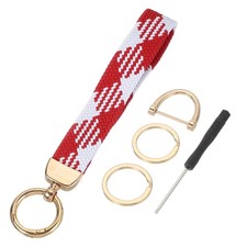 Wrist Lanyard Keychain Stretchy Strap Key Chain for Women Red White