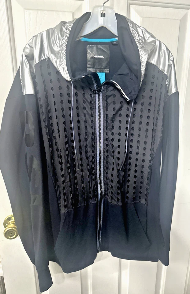 Chaqueta de motocicleta Diesel X 2017 negra metálica con cremallera precio de venta sugerido por el fabricante 350 USD Foto 3 de 4