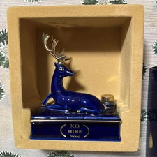 HINE Cognac Napoleon Deer Bottle Limoges Empty Bottle Interior Blue  from JAPAN