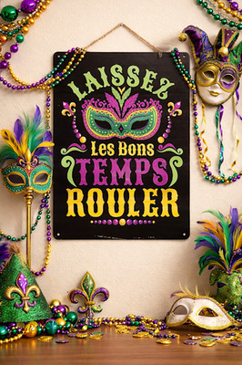 Let The Good Times Roll Tin Sign ~ ''Laissez Les Bons Temps Rouler'' ~ Black ~ NEW