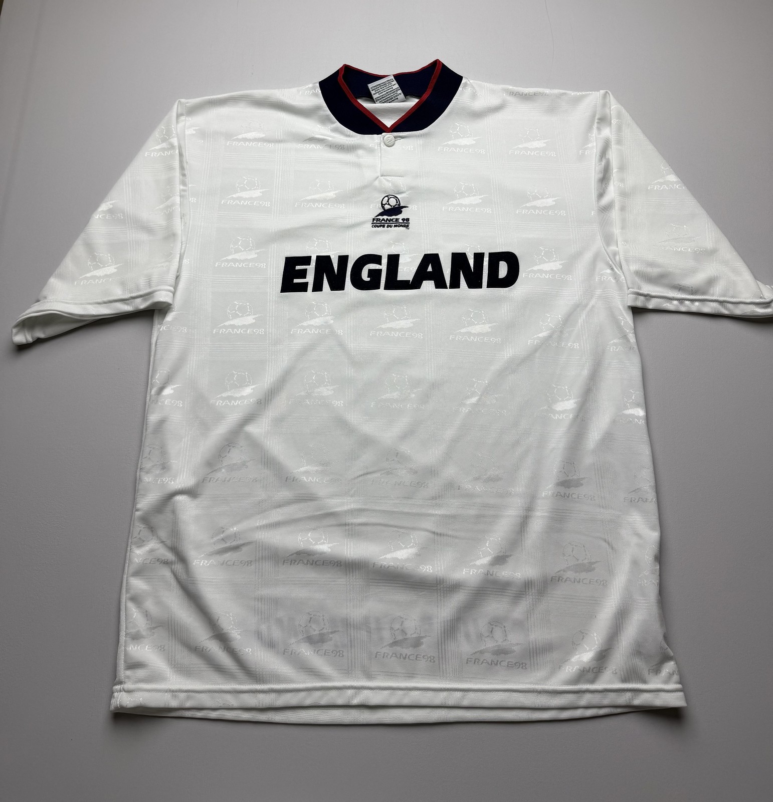 Vintage England National Team Jersey Mens White Soccer France 98 World Cup READ