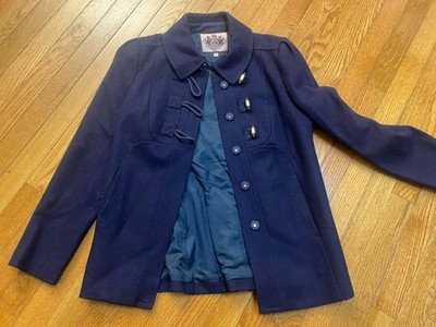 Vintage Y2K Juicy Couture Navy Wool Pea Coat Jacket Size S