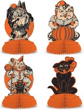 Vintage Halloween Centerpieces 4 Piece, 9", Multicolor