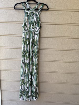 Japna Maxi Dress Tropical Leaf Print Ruffle Trim Flowy S