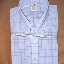 Brooks Brothers Regent Men's Non-Iron Blue Check Button-Down Dress Shirt 16 32