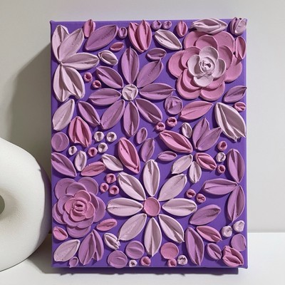 Original Handmade 3D Textured Purple Flower Painting, Home Decor 3D Floral Art