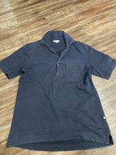 Doppiaa Aadeo Open Collar Polo Shirt Navy Blue M Garment Dyed Sun Washed Italy