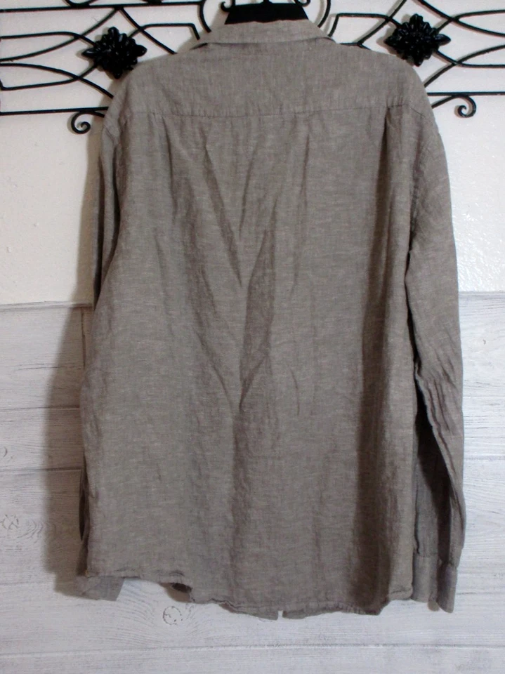 Camisa con botones de lino para hombre Tasso Elba talla XXL manga larga gris Foto 2 de 4