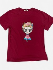 Miao Miao Frida Kahlo Inspired Sequin Burgundy Graphic Tee Women’s Size M