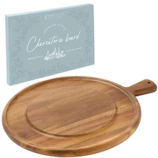Charcuterie Board - Round Acacia Wood Cutting Board for Kitchen with Groove &...