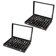 2X 100 Slots Ring Case Organizer Display Box,Rings Holder Storage Boxes