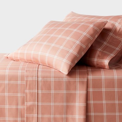 Queen 400 Thread Count Performance Sheet Set Pink Plaid - Threshold