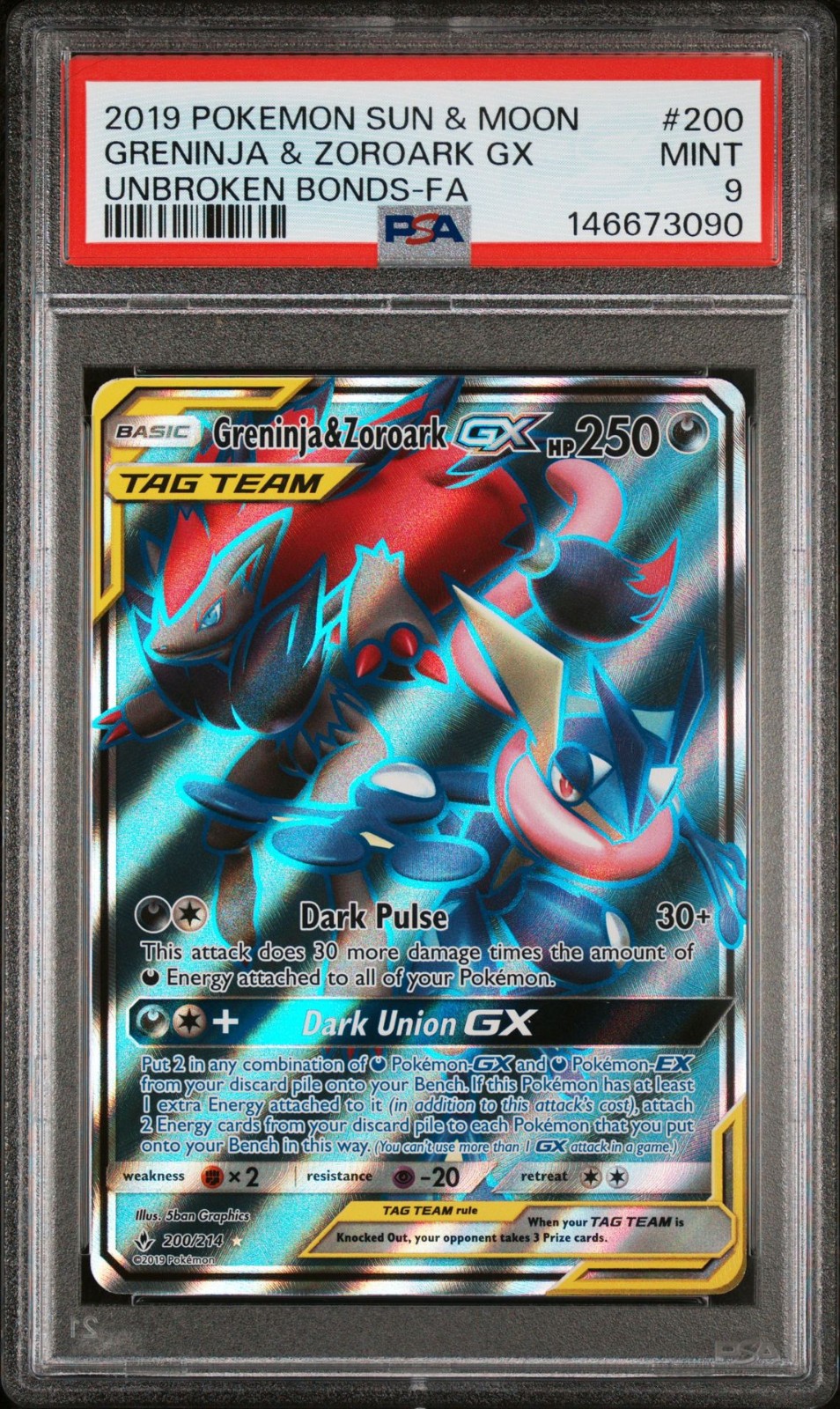 Pokemon Card PSA 9 Greninja & Zoroark GX 200/214 Unbroken Bonds