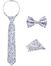 3PCS Boys Tie Set, Pre-Tied Bow Tie Necktie with Zipper Adjustable, Pocket