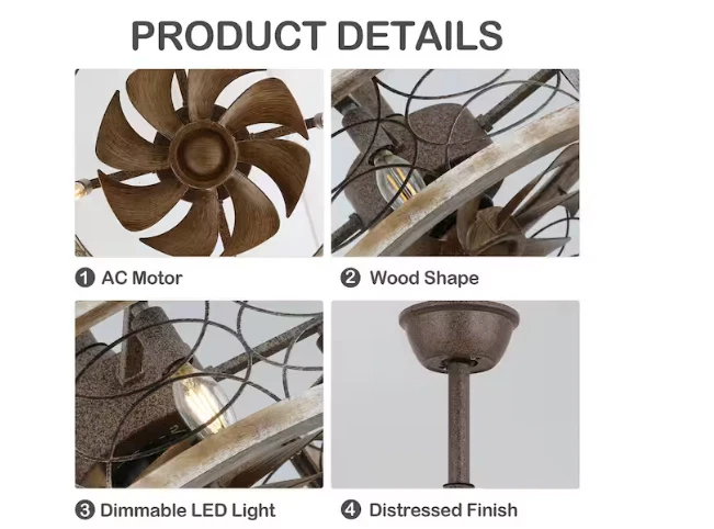 Oaks Aura Banff 18 in. Farmhouse Tan 4-Light Rustic Ceiling Fan w/ Remote - Image 3 of 4