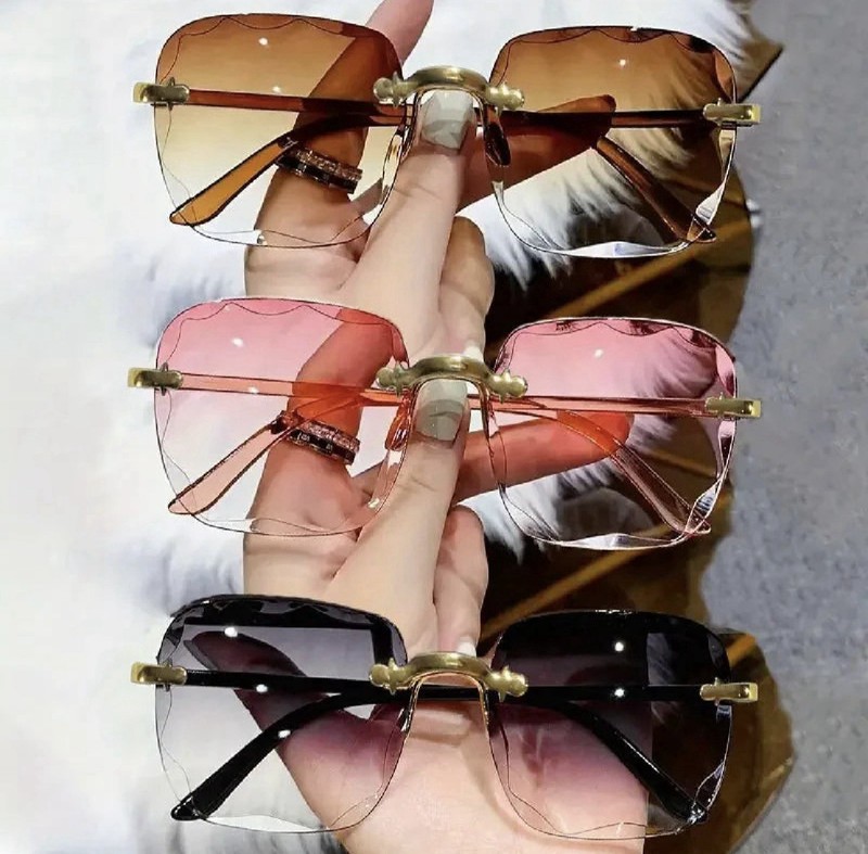 3 Pairs of Brand New Square Rimless Sunglasses Women Luxury Brand Designer