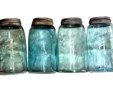 4 Rare vintage differnt shades blue aqua ball perfect mason jar 1910-1923 🤯🤯🫙