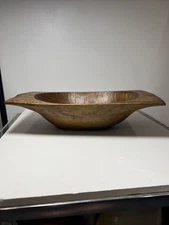 Primitive Large Bowl Wooden Rustic Carved Brown Dough Trench Trough Rustic