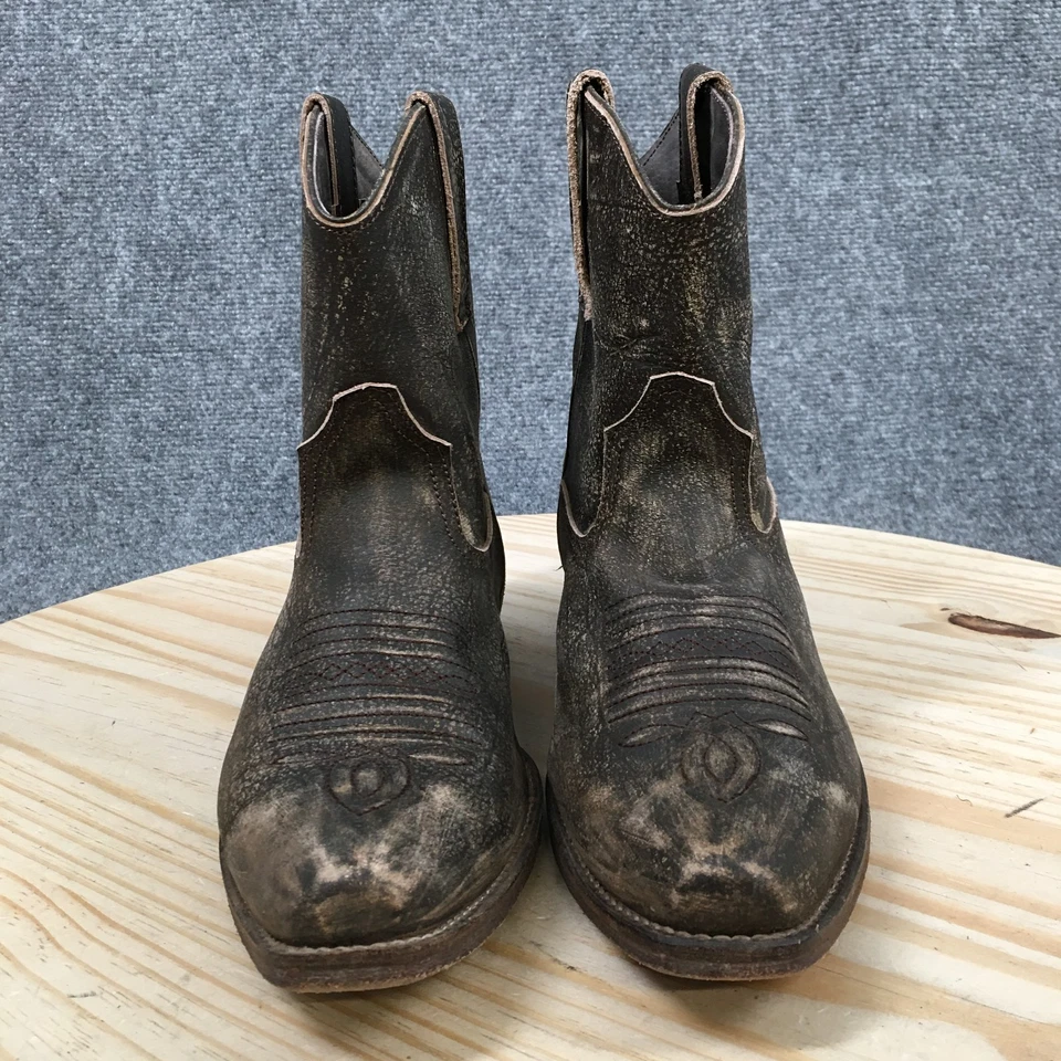 Botas Roper para mujer 7 Western de cuero marrón tirar de punta almendra bloque medio de la pantorrilla Foto 4 de 4