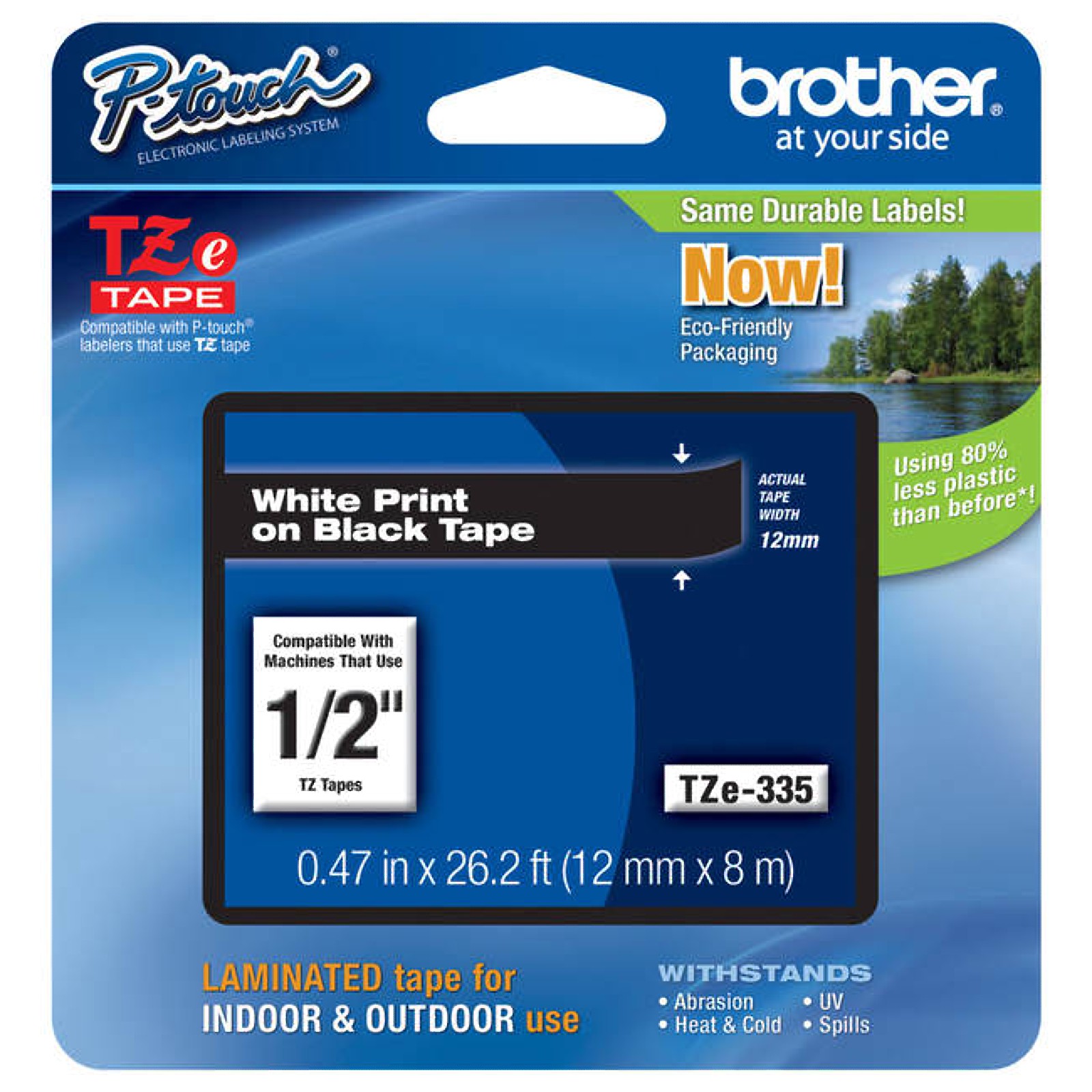 Original Brother TZe-335 White on Black 12mm P-Touch Labelling Tape