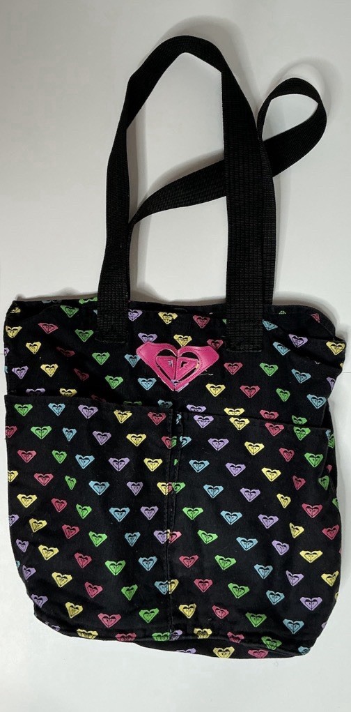 バッグ y2k 00s Roxy studs leather gimmick bag ROXY Black Multicolor Logo Print Tote Bag Outer Pocket Medium Y2K