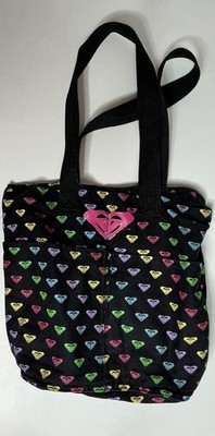 バッグ y2k 00s Roxy studs leather gimmick bag ROXY Black Multicolor Logo Print Tote Bag Outer Pocket Medium Y2K