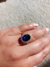 Princess Diana 9.50 Ct Natural Blue Sapphire Diamond Ring  14K Solid Yellow Gold