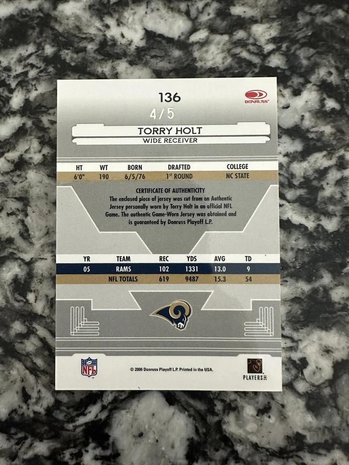 Torry Holt [Mirror Emerald Material] #136 2006 Leaf Certified Materials #4/5 - Image 2 of 2