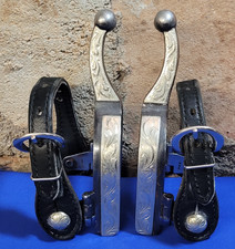 Silver Plated Curved Shank Ball Spurs with "Colorado" on Strap Button Holder