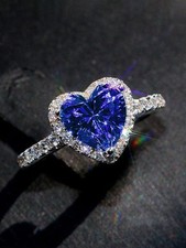 Blue Heart Cubic Zirconia Ring For Women Size 5 6 7 8 9 10 11 12