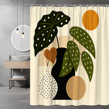 Modern Green Plant Shower Curtain - Boho Home Decor