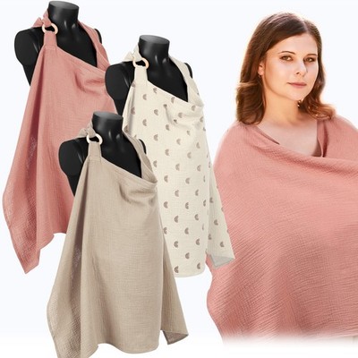 3 Pcs Muslin Cotton Breathable Nursing Cover Multi Use Car Seat Stroller Brea...