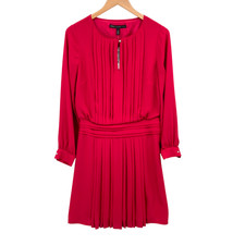 White House Black Market Women  s 6 Pink Thrill Pleated Long Sleeve Dress Keyhole