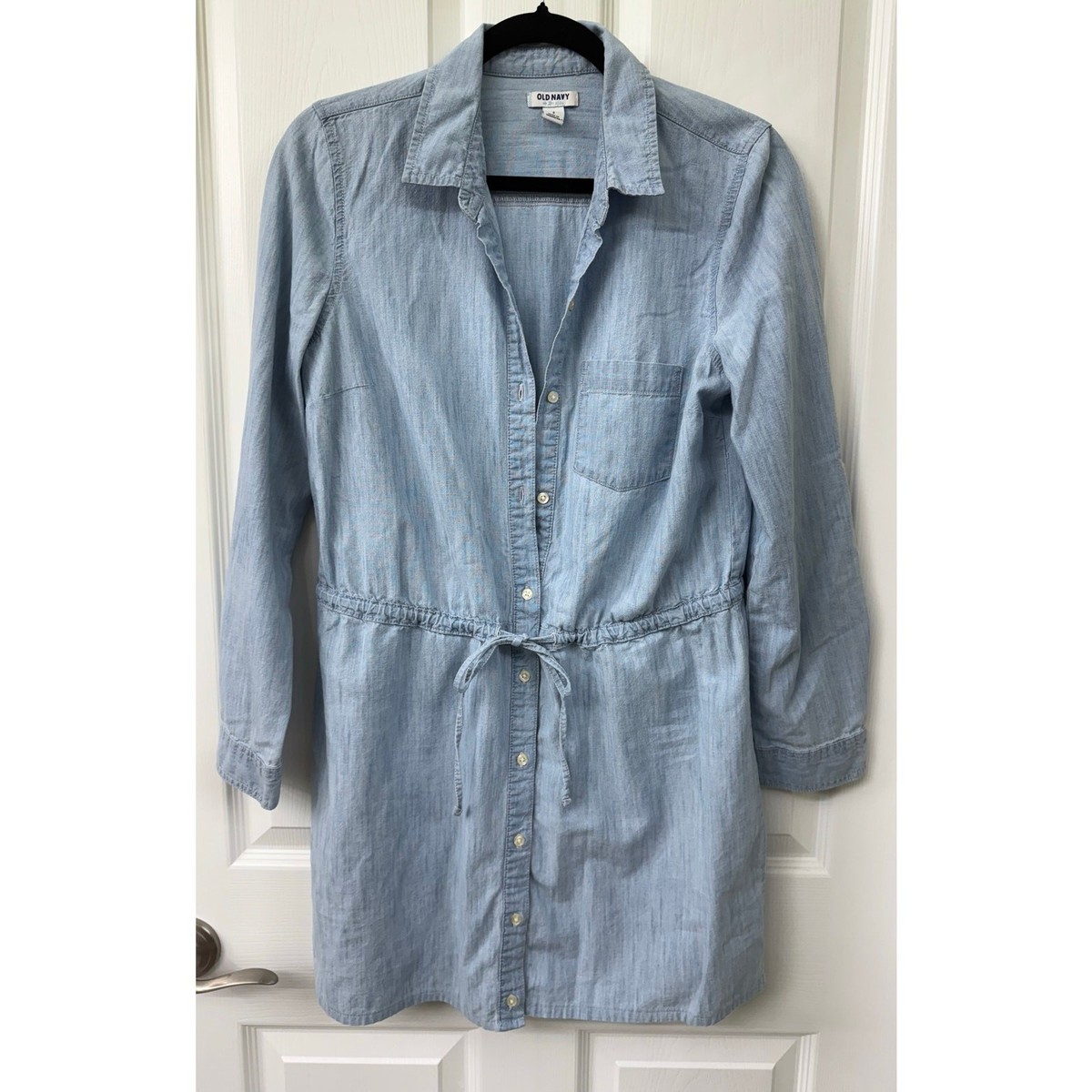 Old Navy dress drawstring waist chambray small dress elastic button down View 2