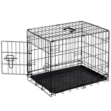 24 Inch Single Door Dog Crate, Metal Pet Kennel with Secure Lock, Foldable De...
